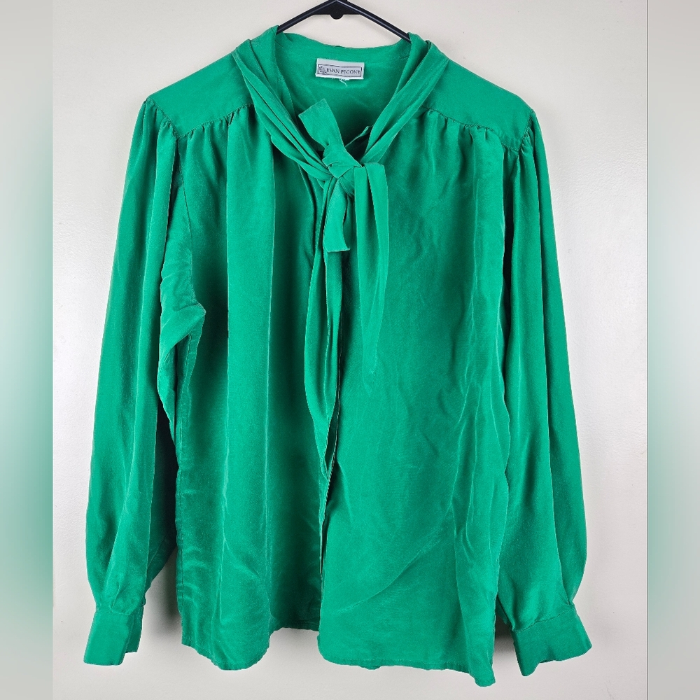 Evan Picone Emerald Green Tie-Neck Blouse